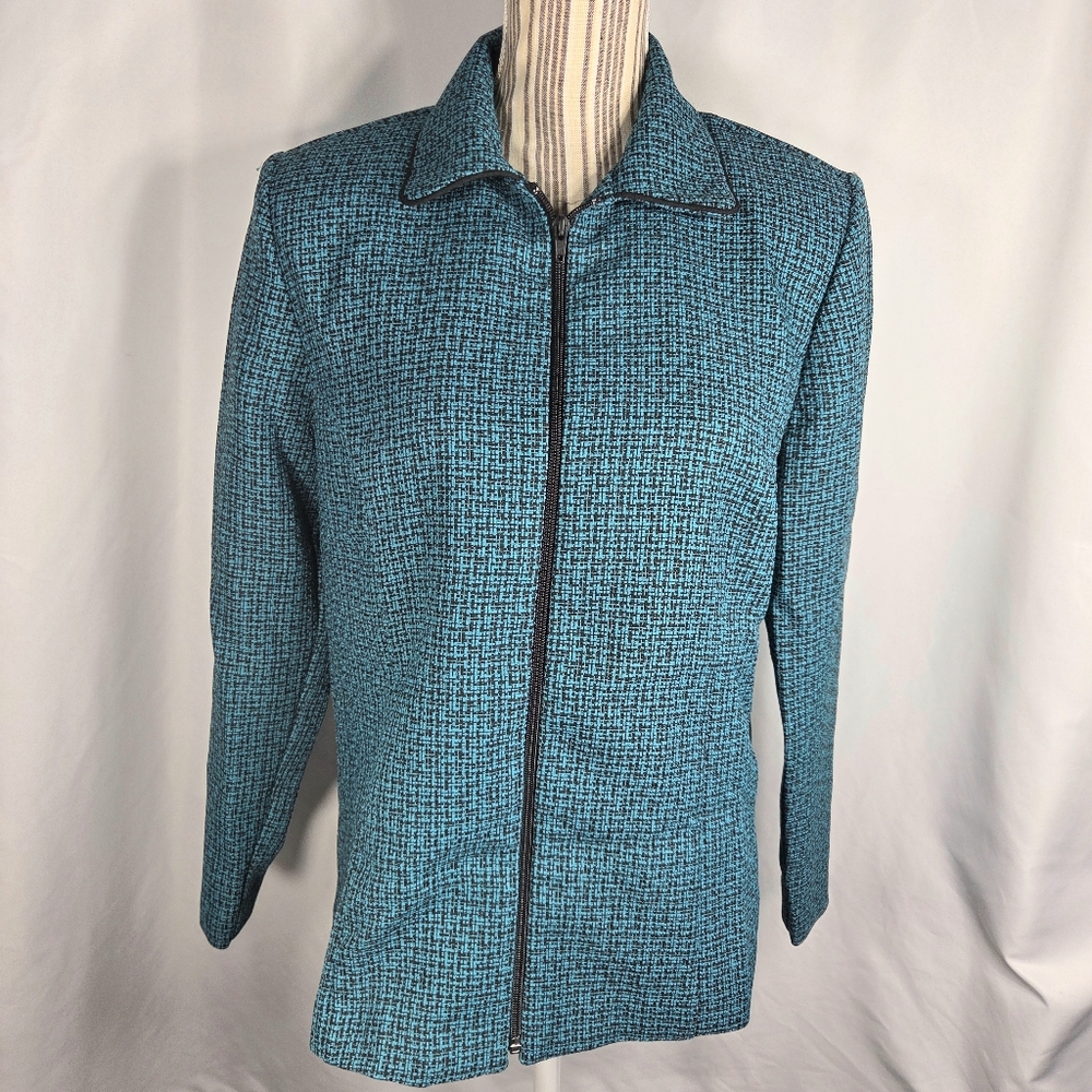 Blair Turquoise & Black Full Zip Padded Shoulders Jacket One Size-- Fit S / M /L
